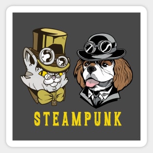 Steampunk Cat & Dog Couple Sticker